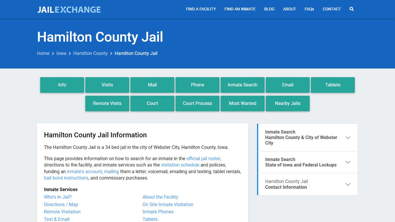 Hamilton County Jail, IA Inmate Search, Information